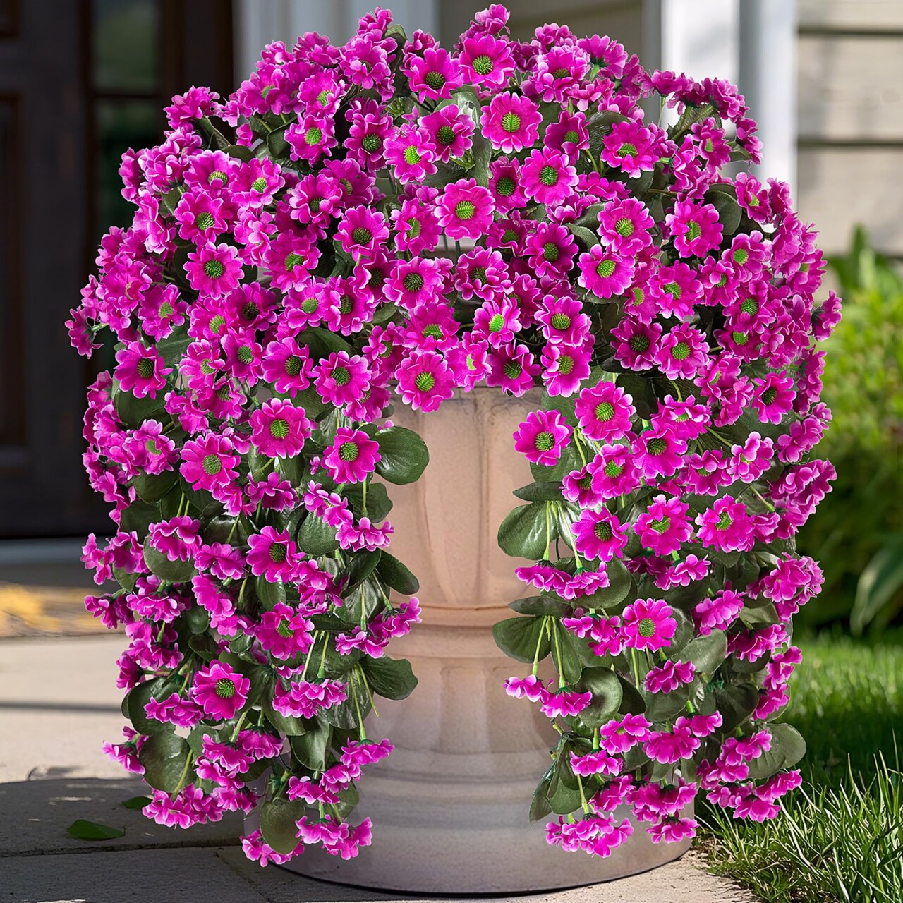 Artificial Fake Hanging Flowers Plants for Outdoor Summer Decoration,2 PCS Faux Silk Fuchsia Orchid Long Vines Stems Bouquet UV Resistant for Wall Home Porch Patio Outside(Violet)